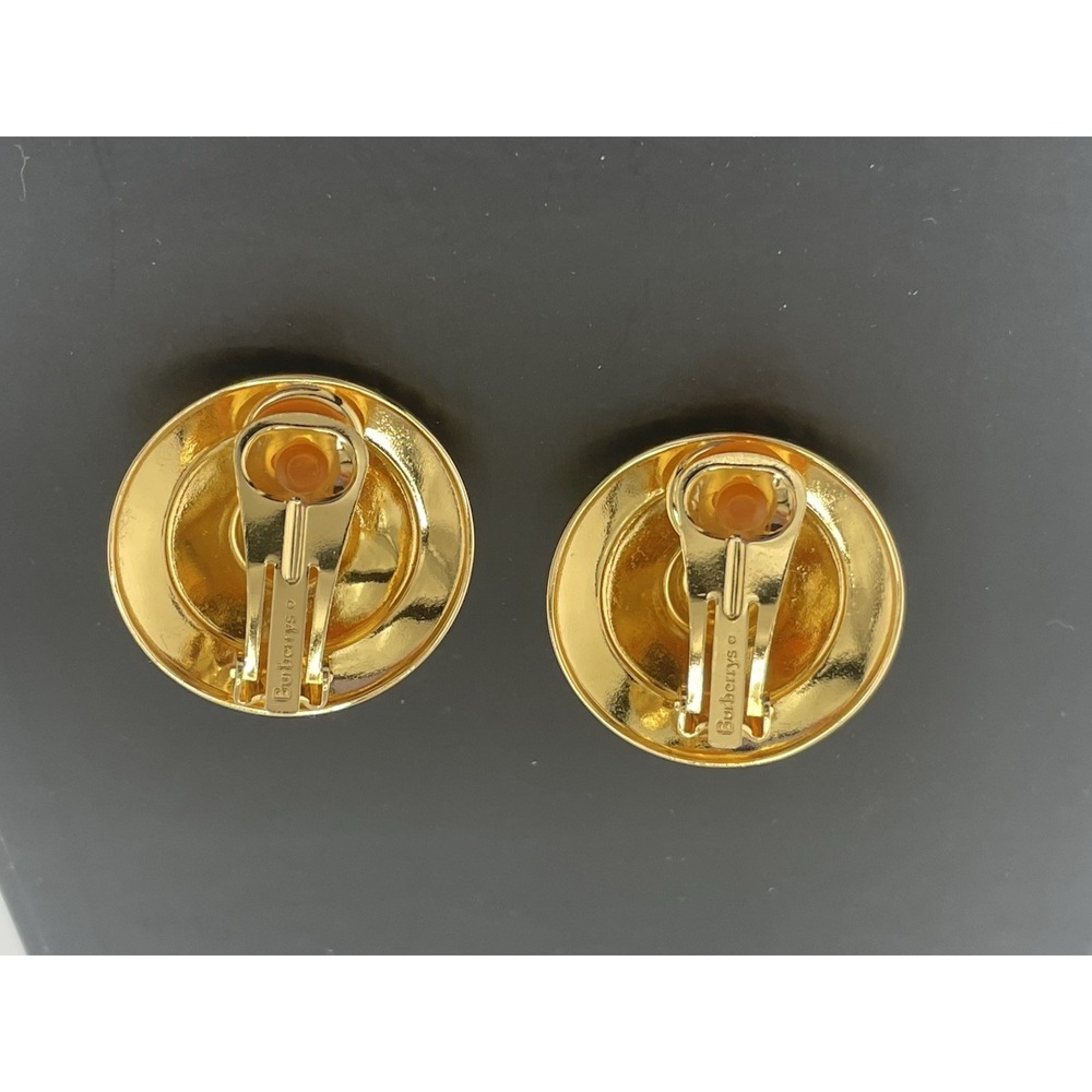 Burberry's Vintage NOS Earrings Statement Button Clip Ons Gold Tone 80s New Gift - Picture 7 of 8